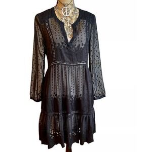 Anthropologie Vanessa Virginia Sheer Black Boho Midi Dress Whimsygoth Size‎ 4